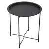 A black metal side table with a round tray top and a cross-legged base, shown against a white background. Produktbild-Vorschau