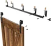 A barn door hardware kit is shown next to a wooden barn door. Produktbild-Vorschau