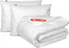 A set of white bedding, including two pillows and a folded duvet, is displayed against a white background. Anteprima dell’immagine prodotto