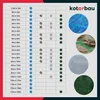 A grid showing different sizes of tarpaulins with corresponding color options represented by dots, alongside circular images of the different tarpaulin colors. Anteprima dell’immagine prodotto