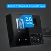 A close-up marketing image of a black time clock device with a screen displaying a face recognition interface and a keypad. Náhled obrázku produktu