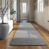 A long, narrow rug is laid out on a wooden floor in a hallway. A large potted plant is visible on the left side of the image. Náhled obrázku produktu