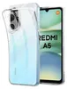 A clear phone case is shown in front of a phone displaying the brand name. Produktbild-Vorschau