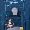 Close-up of a blue backpack with a rocket applique and a Scout logo. Voir les images du produit
