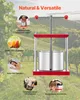 A red and silver fruit press is shown in the center, surrounded by circular images highlighting its features and benefits, set against a blurred background of vineyards and hills. Produktbild-Vorschau