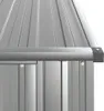 Close-up view of the corner of a gray metal storage shed. Produktbild-Vorschau
