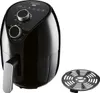 A black air fryer and a circular grill rack are displayed against a white background. Produktbild-Vorschau
