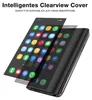 A smartphone case with a clear view cover displaying app icons. Produktbild-Vorschau