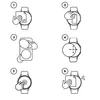 Diagrams showing the installation steps for a hydrogel screen protector on a smartwatch. Produktbild-Vorschau