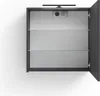 An open medicine cabinet with glass shelves and a light fixture above. Produktbild-Vorschau