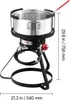 A propane turkey fryer with a basket and a measuring tape indicating its dimensions. Produktbild-Vorschau