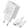 A white Huawei SuperCharge power adapter and a white USB-C cable are shown against a white background. Produktbild-Vorschau