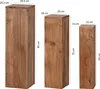Three wooden display pedestals of varying heights, with dimensions indicated by text. Produktbild-Vorschau