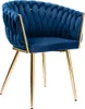 A blue velvet chair with gold legs against a white background. Náhled obrázku produktu