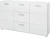 A white sideboard with three drawers is shown against a white background. Produktbild-Vorschau