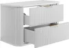 A white bathroom vanity with two drawers, one partially open, against a white background. Produktbild-Vorschau