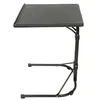 A black folding table with adjustable legs, shown from a side angle against a white background. Voir les images du produit