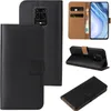 Multiple views of a black flip phone case for a Xiaomi Redmi Note 9 Pro, including an open view showing card slots and a phone, and a closed view. Produktbild-Vorschau