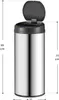 A silver automatic trash can with an open lid, showing dimensions. Náhľad obrázku produktu