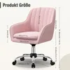 A pink office chair with dimensions indicated by measurement lines and text. Produktbild-Vorschau