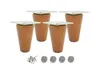 Four wooden furniture legs with metal mounting plates and accompanying screws and felt pads are displayed on a white background. Náhľad obrázku produktu