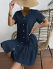 ASKSA Damen Sommerkleid Button Down Leinenkleid Strandkleid Produktbild-Vorschau 4