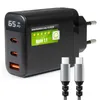 A black USB-C charger with multiple ports and two USB-C cables. Produktbild-Vorschau