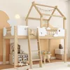 A child's bedroom with a wooden loft bed designed like a house, decorated with clouds and bunting. Anteprima dell’immagine prodotto