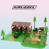 A toy farm playset with tractors, a barn, trees, fences, and farm animals. Produktbild-Vorschau