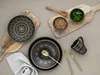 A table setting with plates, a mug, cutlery, and bowls of food. Náhľad obrázku produktu