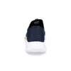 The back view of a blue and gold sneaker with a white sole, isolated on a white background. Voir les images du produit