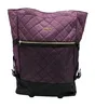 A purple quilted shopping roller bag with a black base and black straps. Voir les images du produit