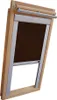 A wooden framed skylight blind with a dark brown fabric. Produktbild-Vorschau