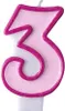 Bougie d'anniversaire 3, rose, 7 cm Voir les images du produit 2