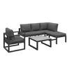 A modular outdoor furniture set including a sectional sofa, an armchair, and a coffee table, displayed on a white background. Anteprima dell’immagine prodotto