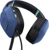 A close-up, angled view of a blue gaming headset against a white background. Voir les images du produit