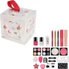 A Christmas-themed advent calendar cube and a collection of makeup products. Produktbild-Vorschau