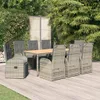 vidaXL 9 tlg. Garten Essgruppe mit Kissen Grau Poly Rattan Produktbild-Vorschau 2