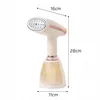 A beige and rose gold handheld garment steamer with dimensions indicated by lines and text. Produktbild-Vorschau