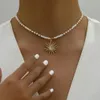 GKA Halskette Sonne Anhänger mit Schmuck Perlen Kette Damen Produktbild-Vorschau 2
