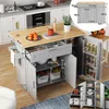 A kitchen island with dimensions shown in a diagram, with a close-up inset of its interior storage. Náhled obrázku produktu