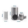 A product shot of a water filter system and its cartridge, with dimensions indicated. Produktbild-Vorschau