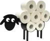 A black metal sheep-shaped toilet paper holder filled with white toilet paper rolls, isolated on a white background. Anteprima dell’immagine prodotto