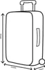 A line drawing of a suitcase with dimensions labeled. Produktbild-Vorschau