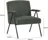 A green armchair with black metal legs, shown from a side angle with dimensions indicated. Produktbild-Vorschau