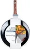 A frying pan with a wooden handle and a glass lid, presented on a white background. A small inset image shows cooked potatoes. Produktbild-Vorschau