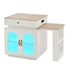 A white and wood kitchen island with a pull-out table and LED lighting. Podgląd zdjęcia produktu