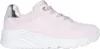 A single pink Skechers sneaker with a white sole and silver heel accent, shown from a side-diagonal view against a white background. Produktbild-Vorschau