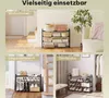 Collage showing a shoe rack in different home settings: living room, entrance, and wardrobe. Produktbild-Vorschau