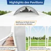 Collage of images showing features of a white pavilion. Voir les images du produit